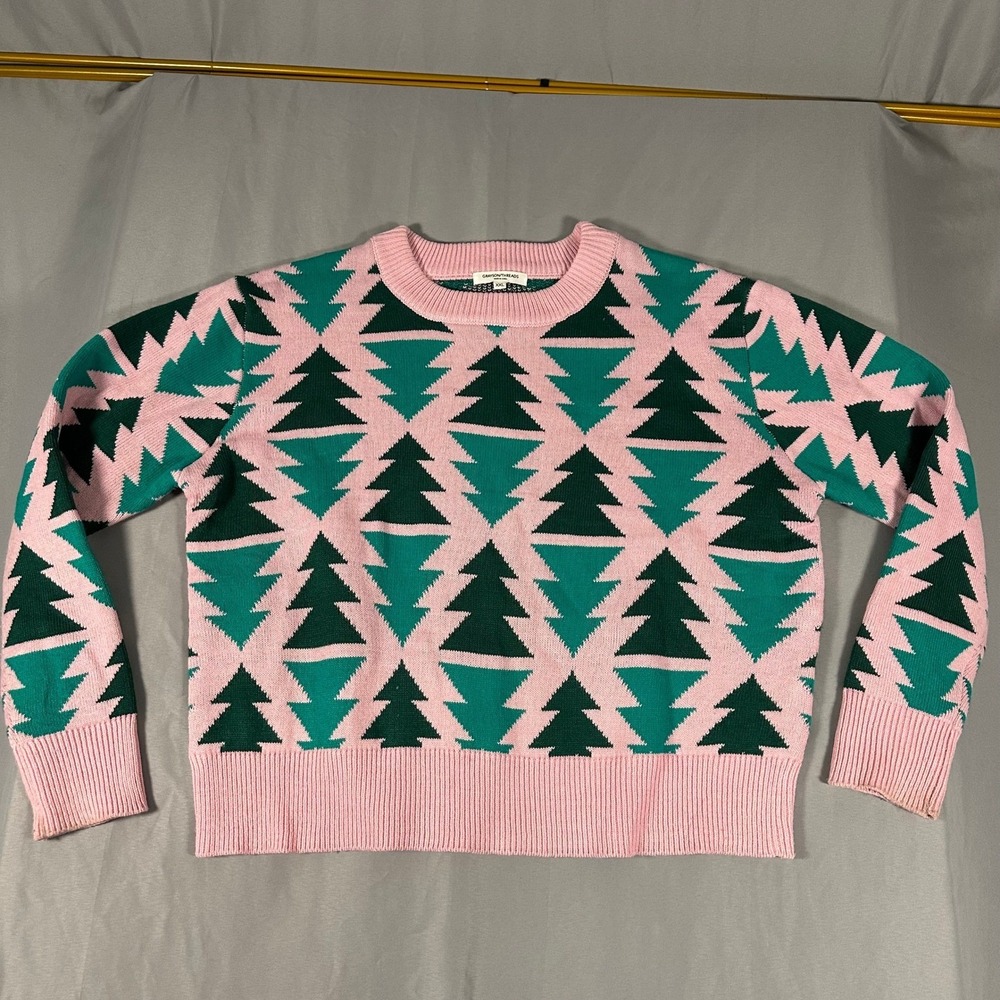 Grayson Threads Pink Green Christmas Tree Knit‎ Sweater XXL Holiday Festive Mens